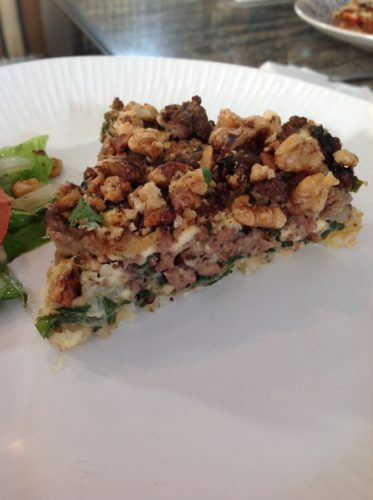 Savoury mince and walnut rice pie