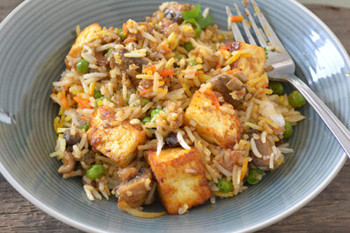 Paneer, Mushroom and Pea Pulao