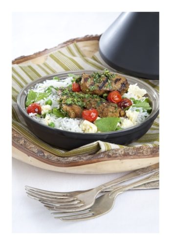 Moroccan Chermoula Lamb with Pea, Feta and Mint Rice