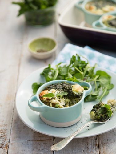 Brown Rice, Pea, Mint and Courgette Bake