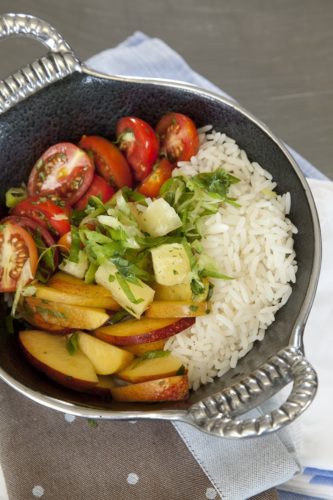 Spekko Rice, Peach and Coriander Salad