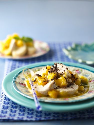 Vanilla Rice Mousse with Mango and Chocolate