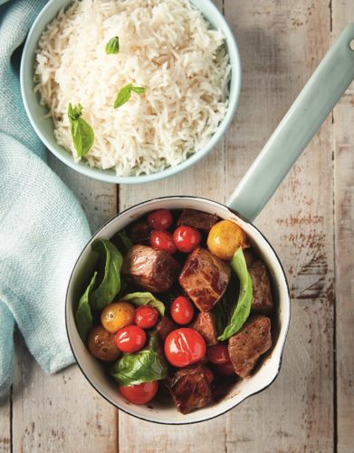 Rump and Tomato Stir-Fry with Basmati Rice