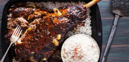 Slow roasted Moroccan style leg of lamb