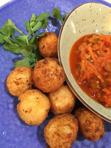 Smoked Chicken Rice Croquette With Chakalaka