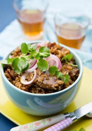 One Pot Bacon Rice with Chicken Livers