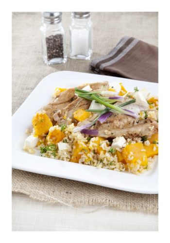 Warm Chicken, Brown Rice, Butternut and Feta Salad