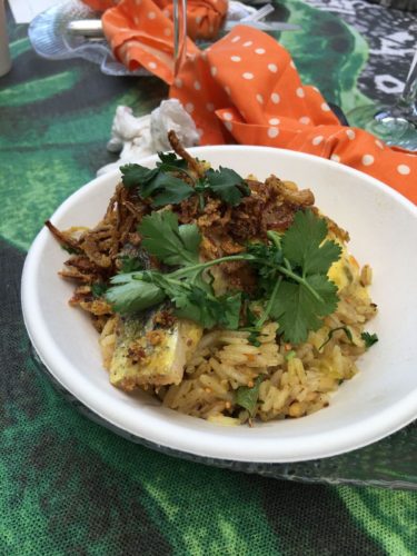 Kedgeree with Curry Beurre Blanc, Poached Eggs & Tempered Curry Leaves