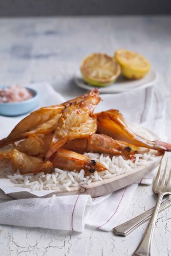 Garlicky Prawns on Rice