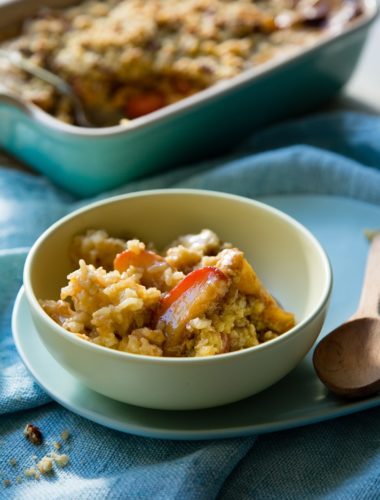 Apple Pie with Pecan Nut Crumble Rice Pudding