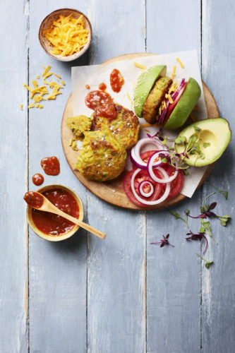 Sweet and spicy rice burgers with avocado buns