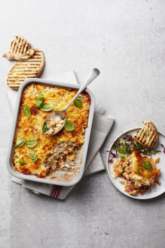 Hearty ham, cheese and tomato rice lasagna