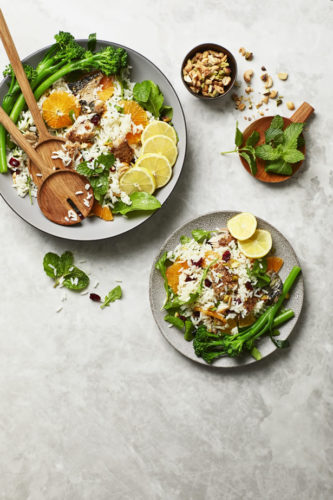 Zesty smoked mackerel rice salad with cashew nuts