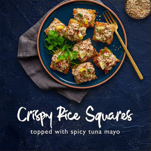Crispy Rice Squares Topped with Spicy Tuna Mayo